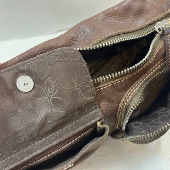 VTG Fossil Sutter Multi-Pocket Messenger Crossbody Pebbled Finish Leather Bag - Picture 6 of 16